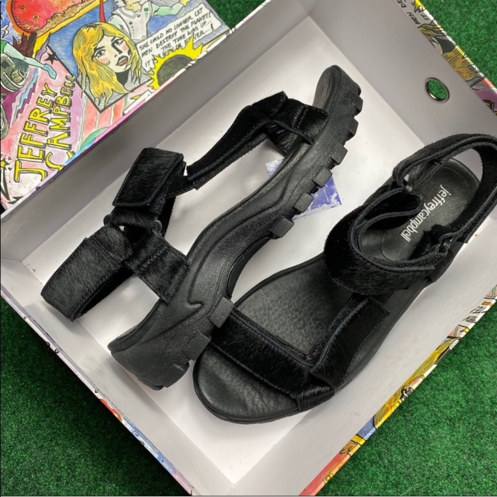 Jeffrey Campbell Black Furry Platform Sandals